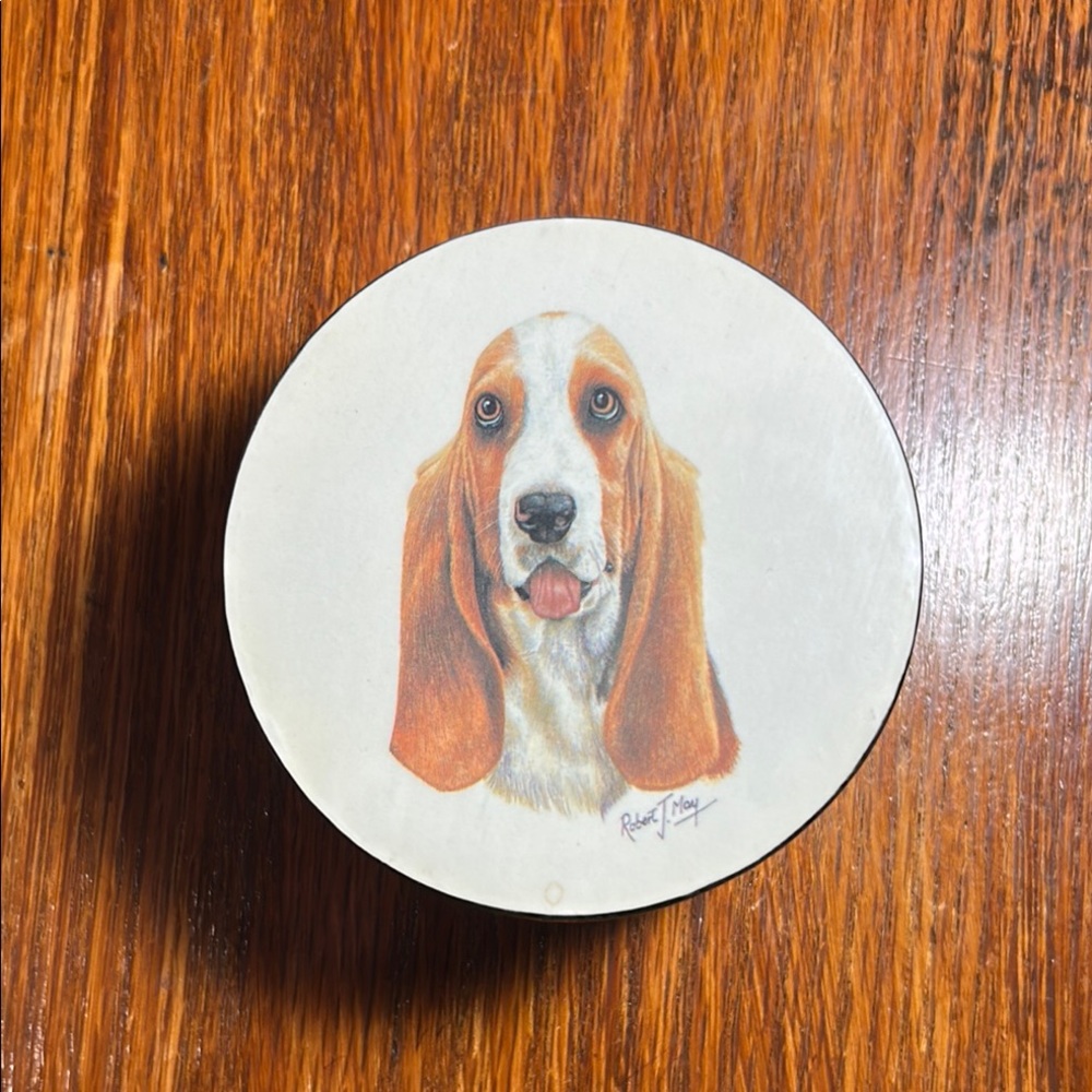 Vintage Robert J May Signed Trinket Jewelry Ring Box Bassett Hound Dog